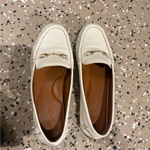 Coach White Leather Bit Loafers with Gold Hardware